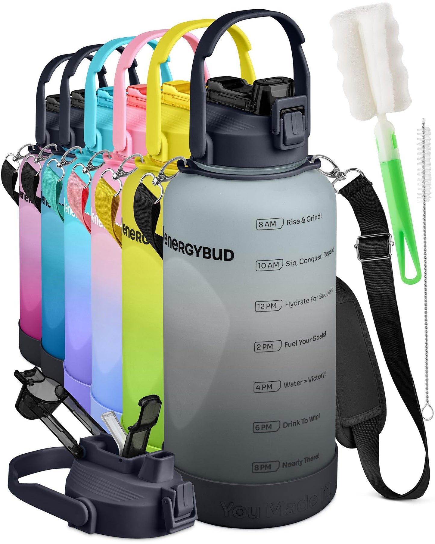 1 Gallon Water Bottle with 128 oz Capacity - Motivational Time Markers for Daily Hydration Goals - Leakproof BPA Free Tritan with Removable Straw