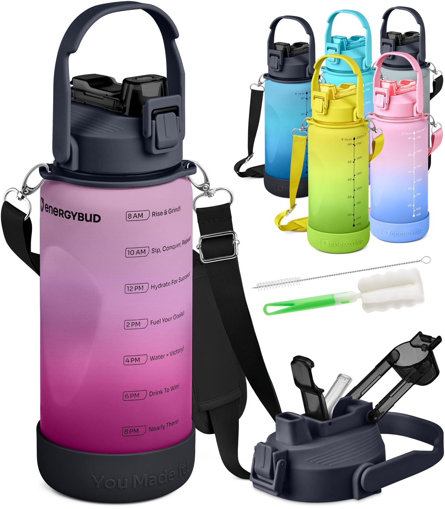 1 Gallon Water Bottle with 128 oz Capacity - Motivational Time Markers for Daily Hydration Goals - Leakproof BPA Free Tritan with Removable Straw