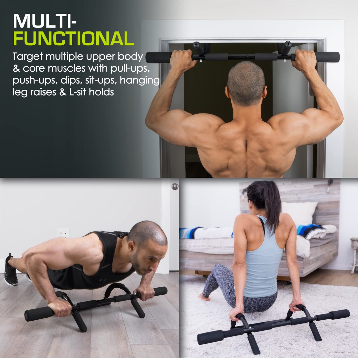 ProsourceFit Heavy Duty Doorway Mount Pull Up/Chin-Up Bar, Adjustable with Foam Grips for Home Workouts
