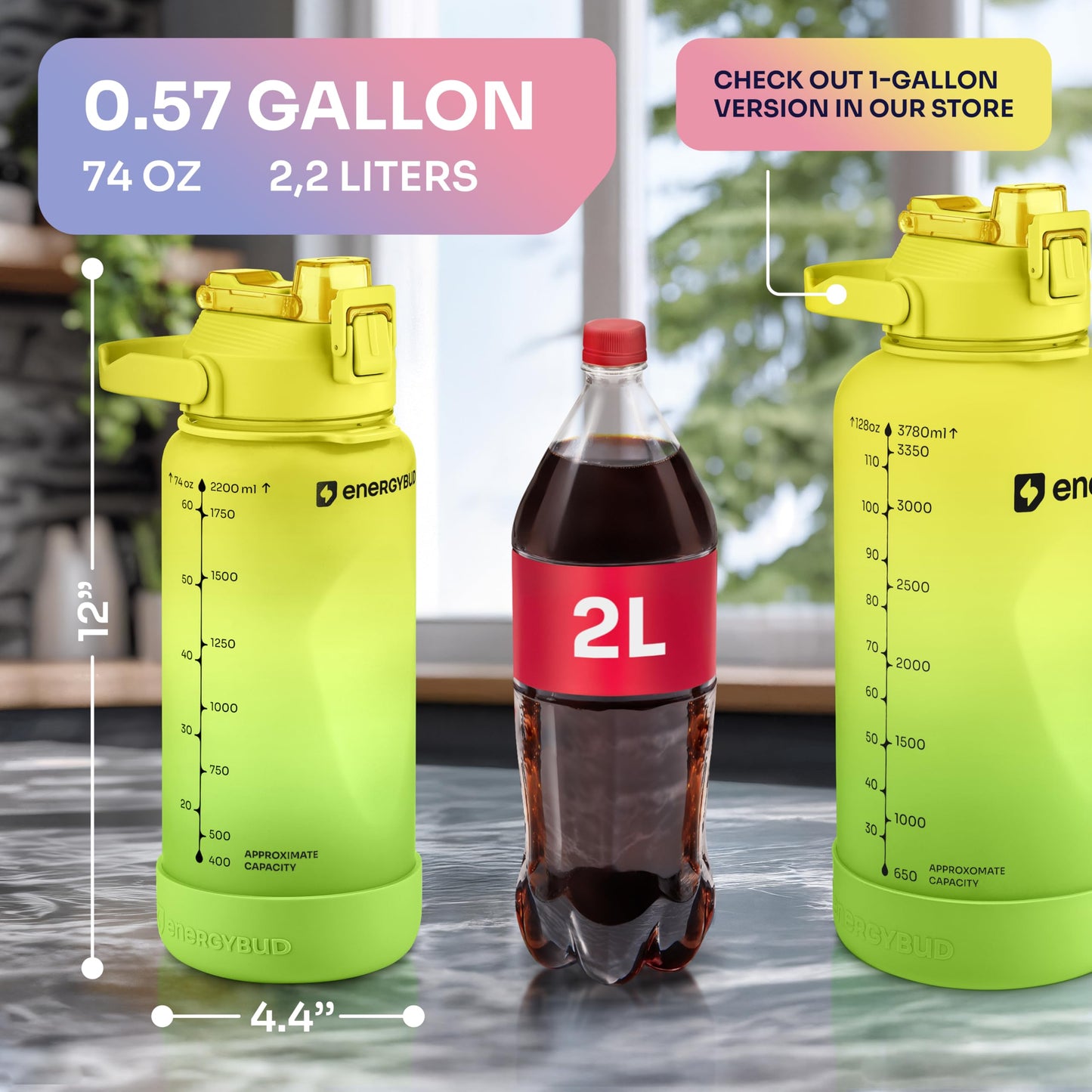 1 Gallon Water Bottle with 128 oz Capacity - Motivational Time Markers for Daily Hydration Goals - Leakproof BPA Free Tritan with Removable Straw