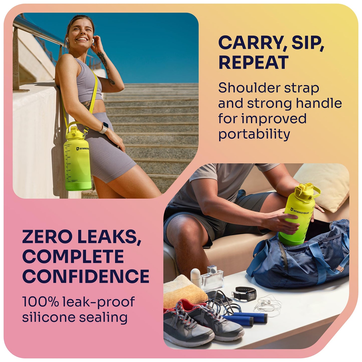1 Gallon Water Bottle with 128 oz Capacity - Motivational Time Markers for Daily Hydration Goals - Leakproof BPA Free Tritan with Removable Straw