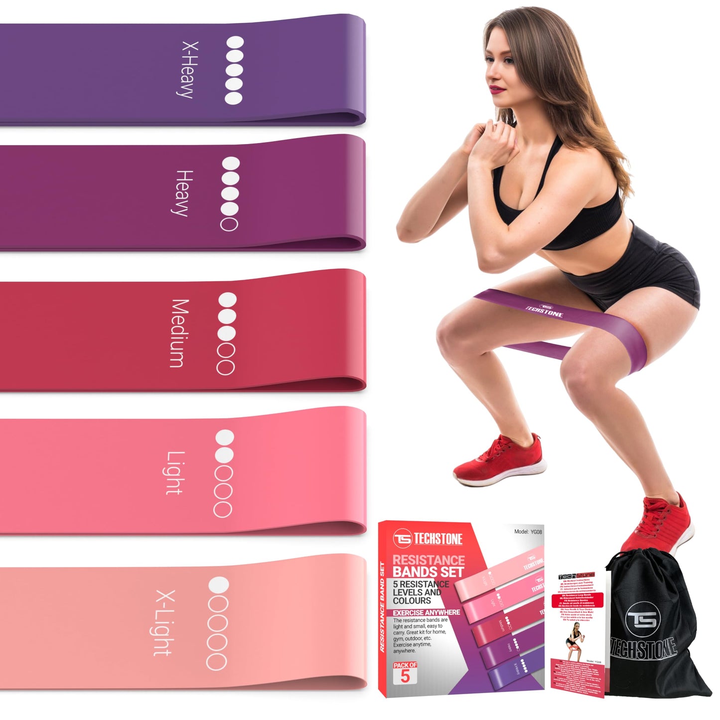 TechStone Resistance Bands Set – 5 Levels Loop Exercise Bands for Men & Women, Elastic Workout Bands for Home Gym, Training, Yoga & Fitness, Carry Bag Included