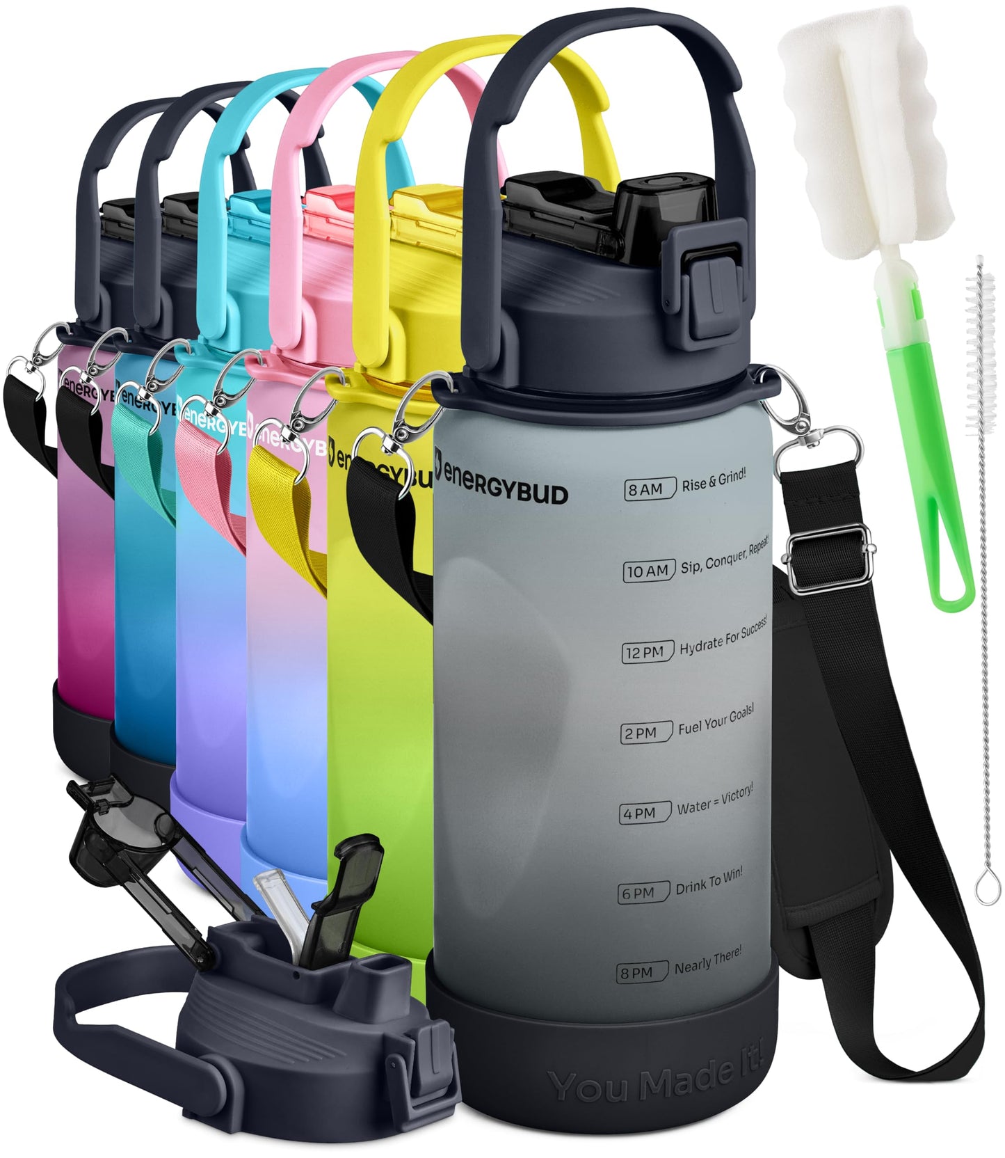 1 Gallon Water Bottle with 128 oz Capacity - Motivational Time Markers for Daily Hydration Goals - Leakproof BPA Free Tritan with Removable Straw