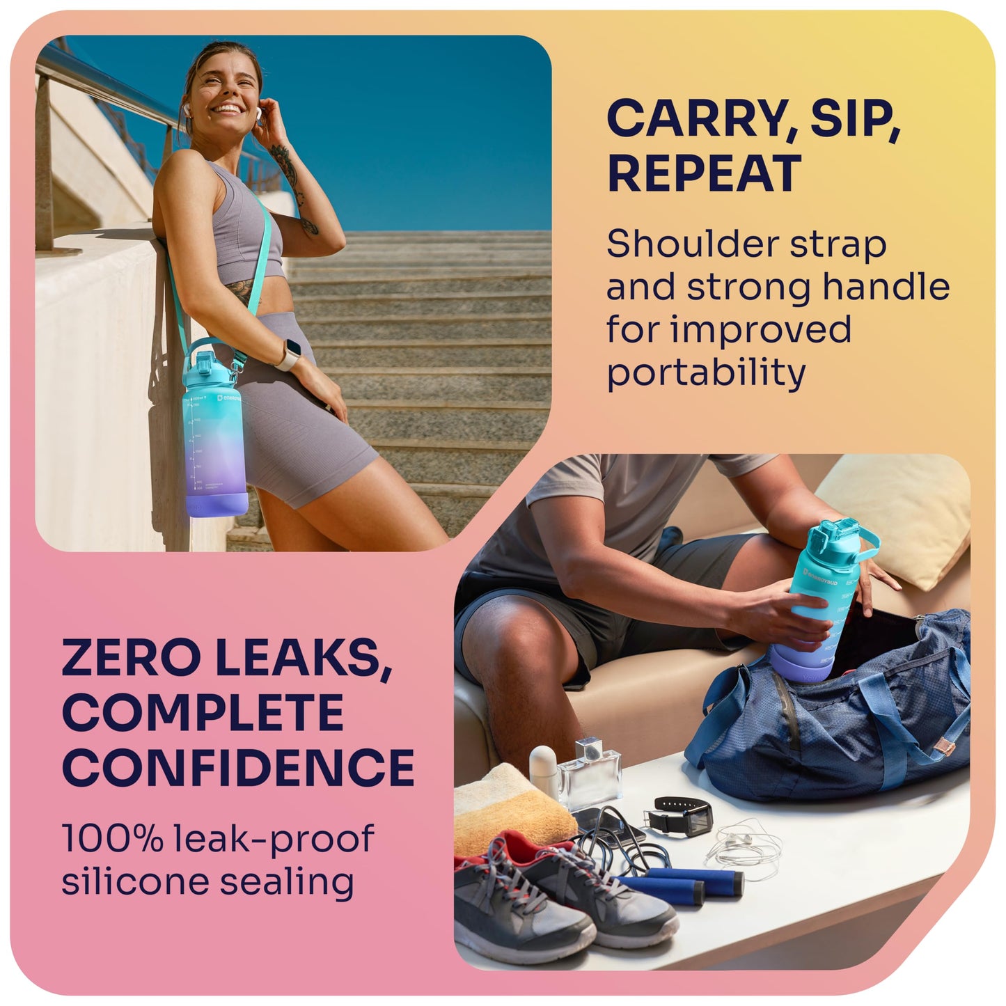 1 Gallon Water Bottle with 128 oz Capacity - Motivational Time Markers for Daily Hydration Goals - Leakproof BPA Free Tritan with Removable Straw