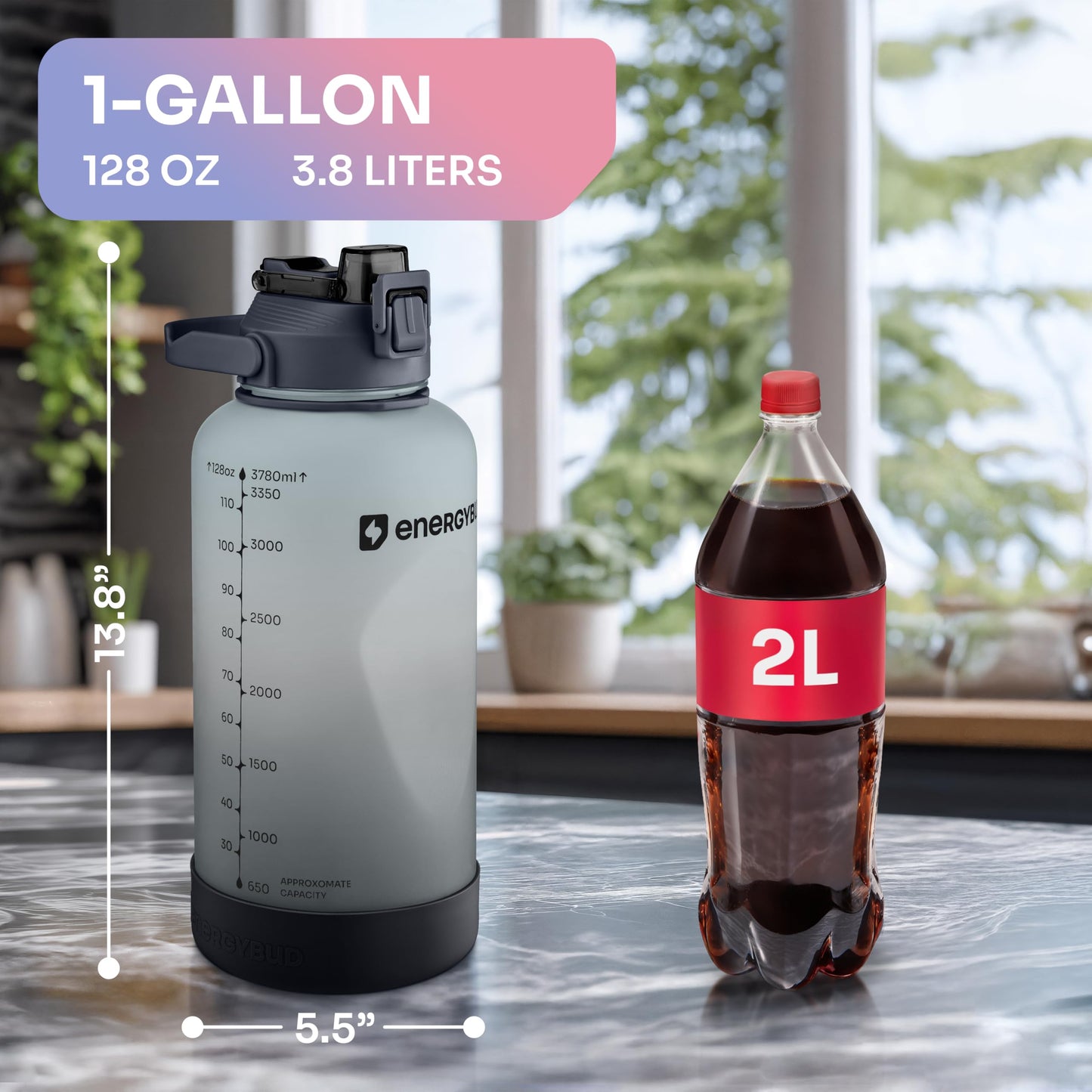 1 Gallon Water Bottle with 128 oz Capacity - Motivational Time Markers for Daily Hydration Goals - Leakproof BPA Free Tritan with Removable Straw