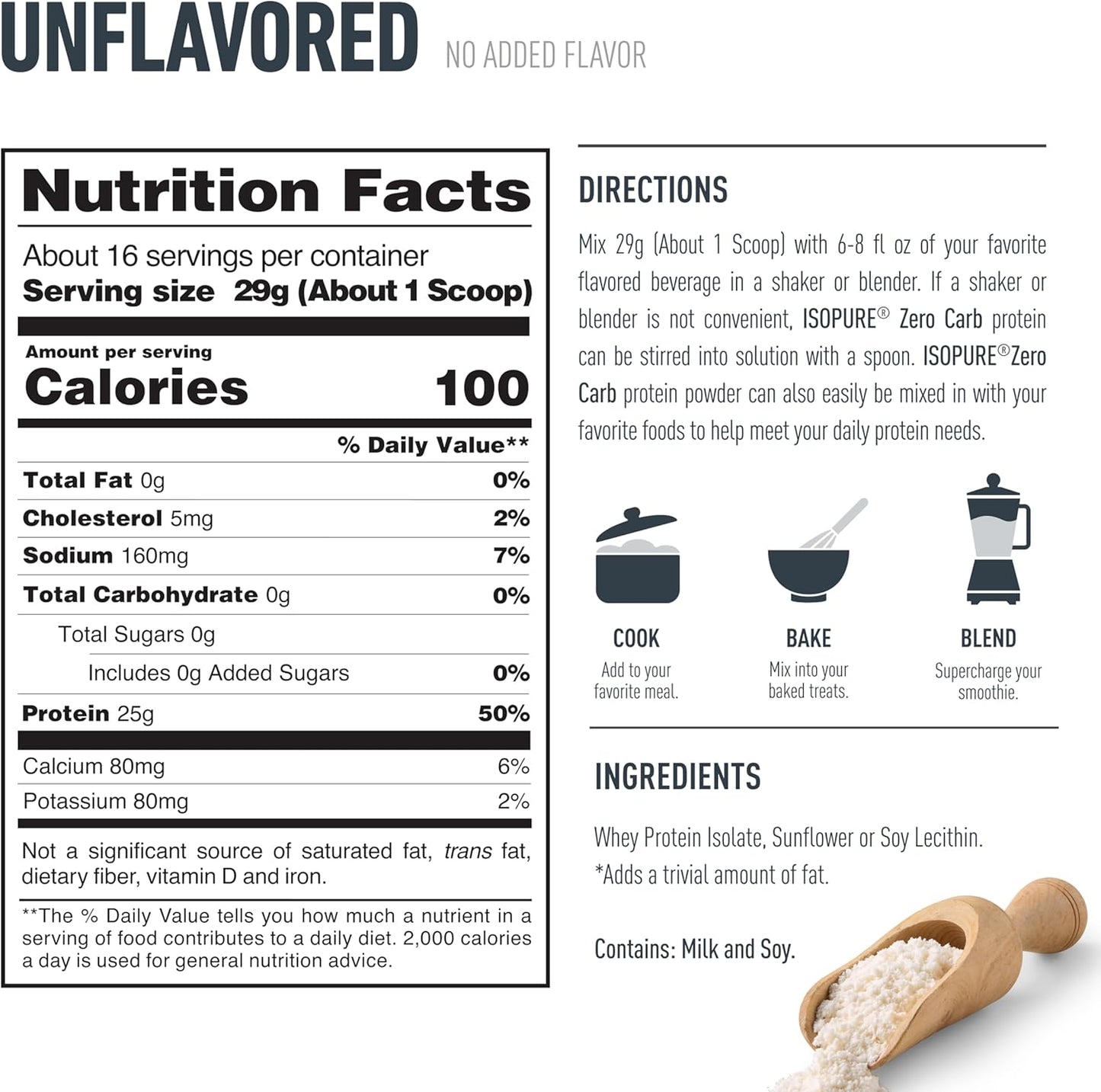Isopure Zero Carb 100% Pure Whey Isolate Protein Powder, Gluten Free, with Vitamins, Unflavored, 25g Protein Per Serving, 1 Lb, 16 Servings (Packaging May Vary)
