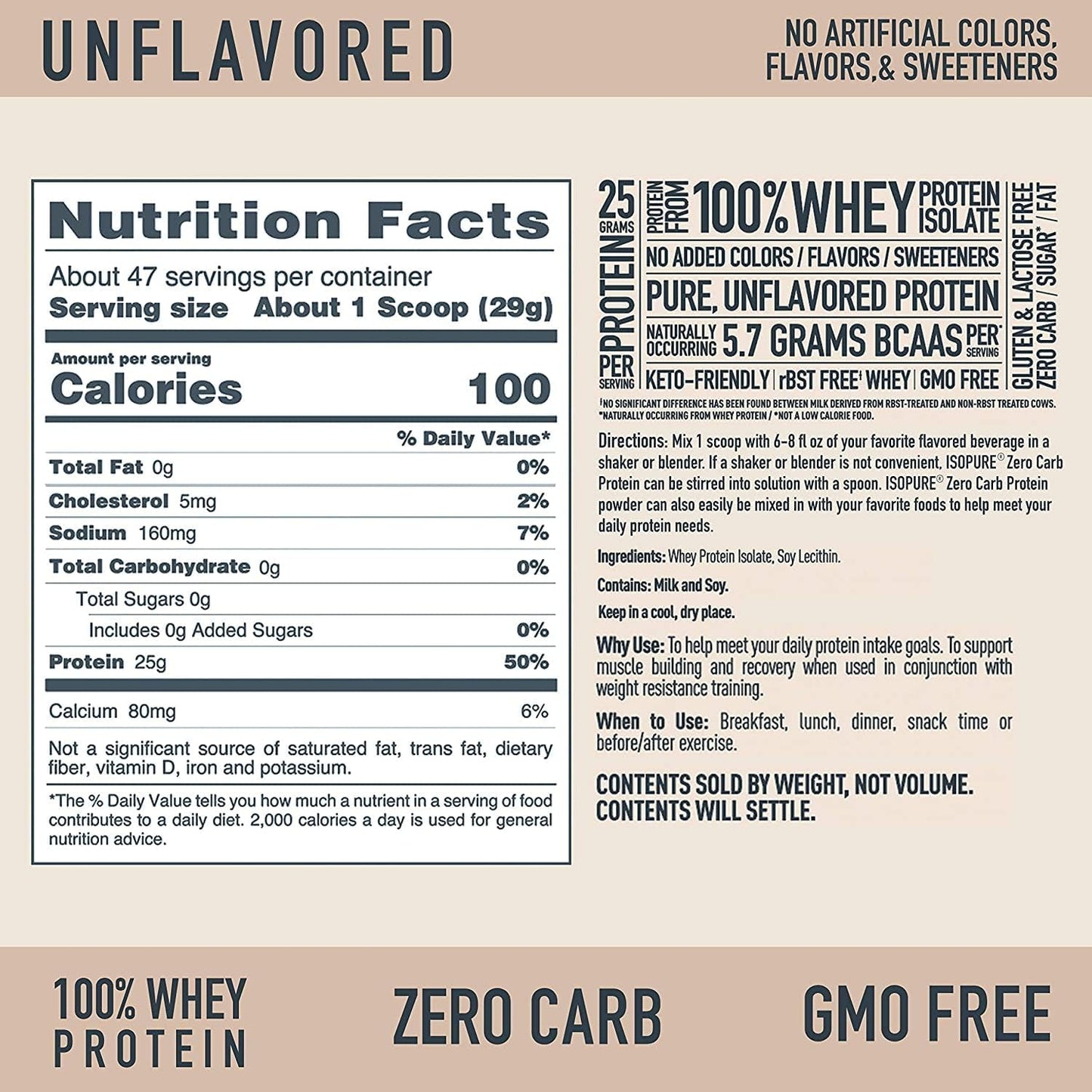 Isopure Zero Carb 100% Pure Whey Isolate Protein Powder, Gluten Free, with Vitamins, Unflavored, 25g Protein Per Serving, 1 Lb, 16 Servings (Packaging May Vary)