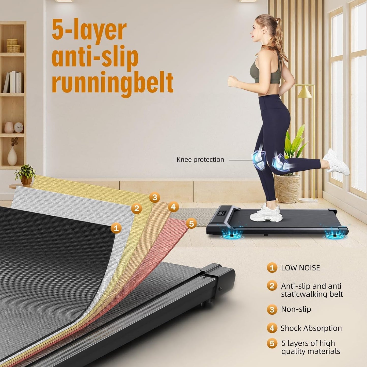 Walking Pad, Under Desk Treadmill for Home Office, 2.5HP Walking Pad with 300lb Weight Capacity, Portable Teadmill with Remote Control, LED Display