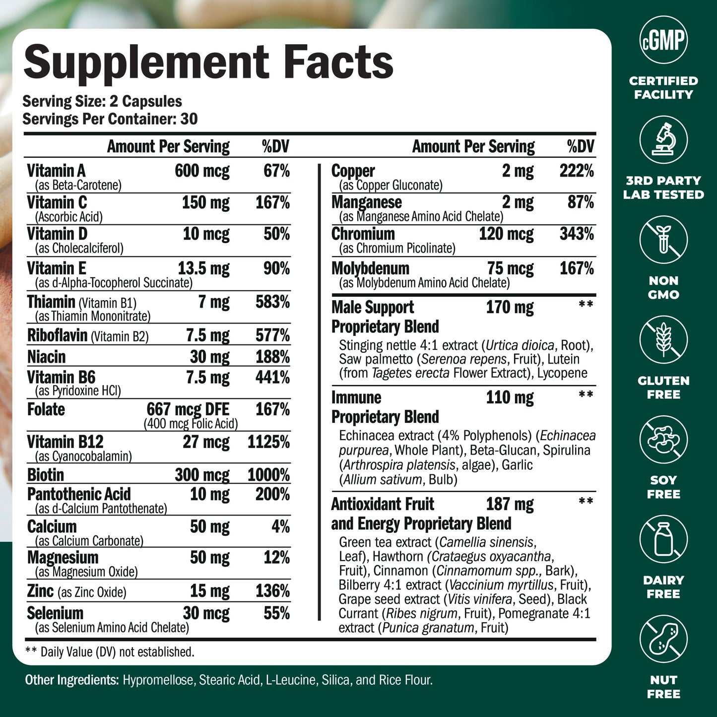 Multivitamin for Men – Essential Mens Multivitamins & Multiminerals Capsules with Vitamin B12, A, D, C, Zinc, Magnesium & More for Total Body Wellness – 20+ Key Nutrients & Vitamins for Men – 60 count