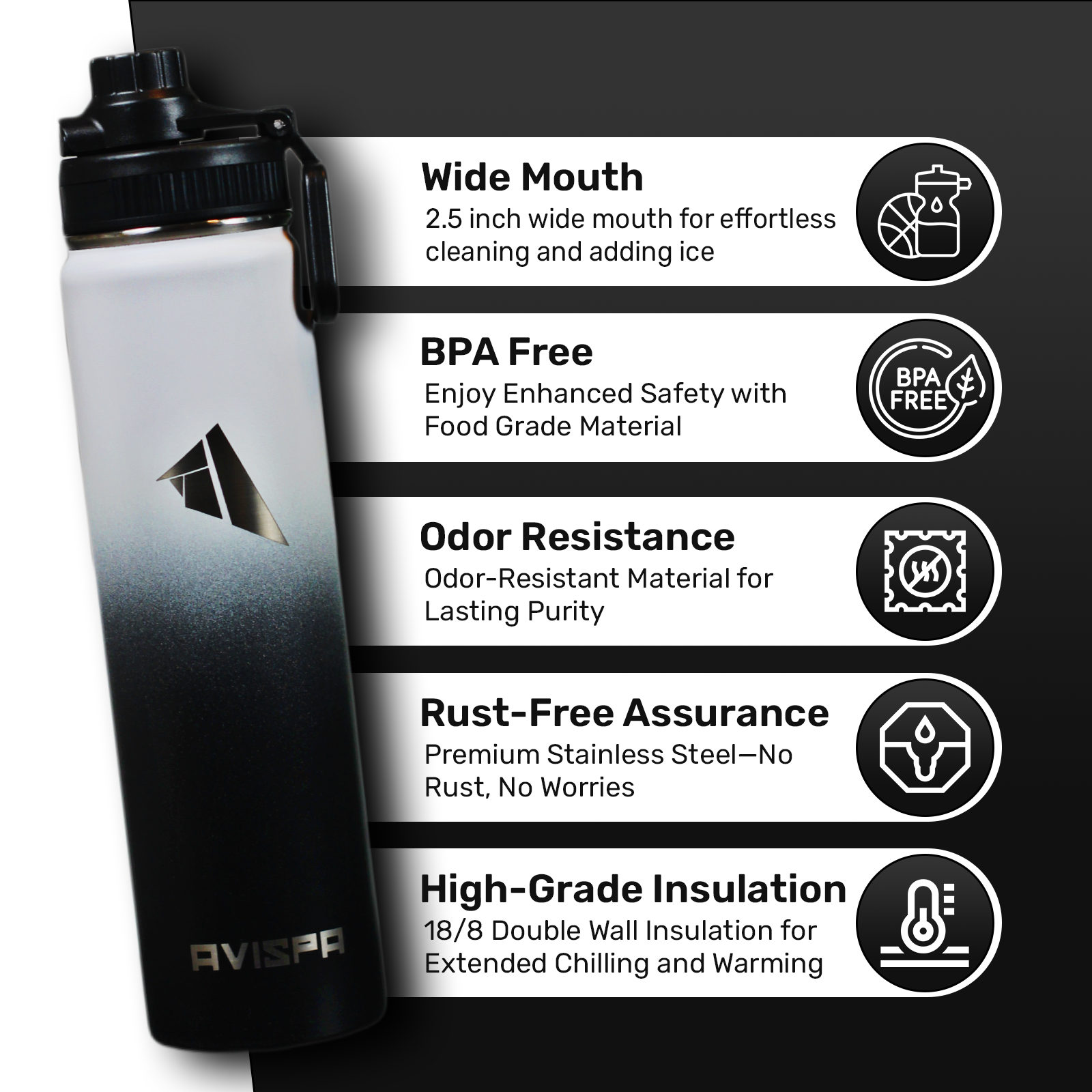 Stainless Steel Water Bottle White and Black