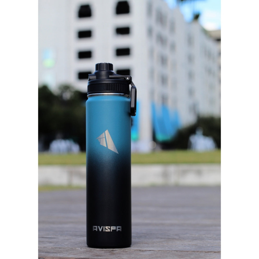 Stainless Steel Water Bottle Blue Gray and Black