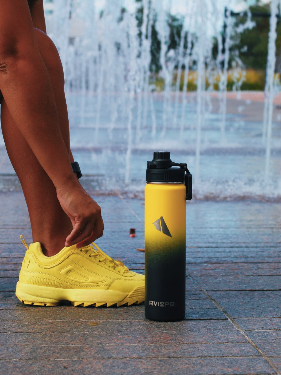 Stainless Steel Water Bottle Yellow and Black